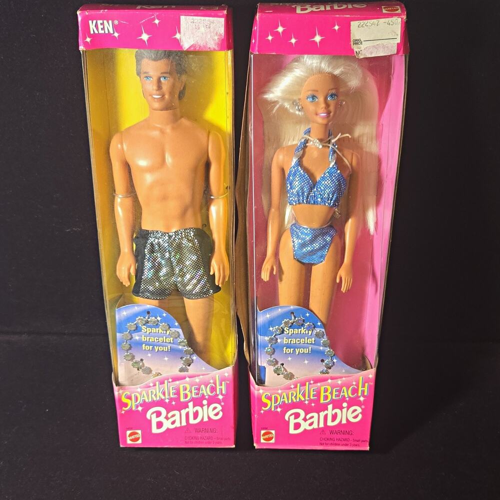 Vintage 1995 Sparkle Beach Barbie & Ken Dolls NRFB Mattel 13132 14350 New In Box
